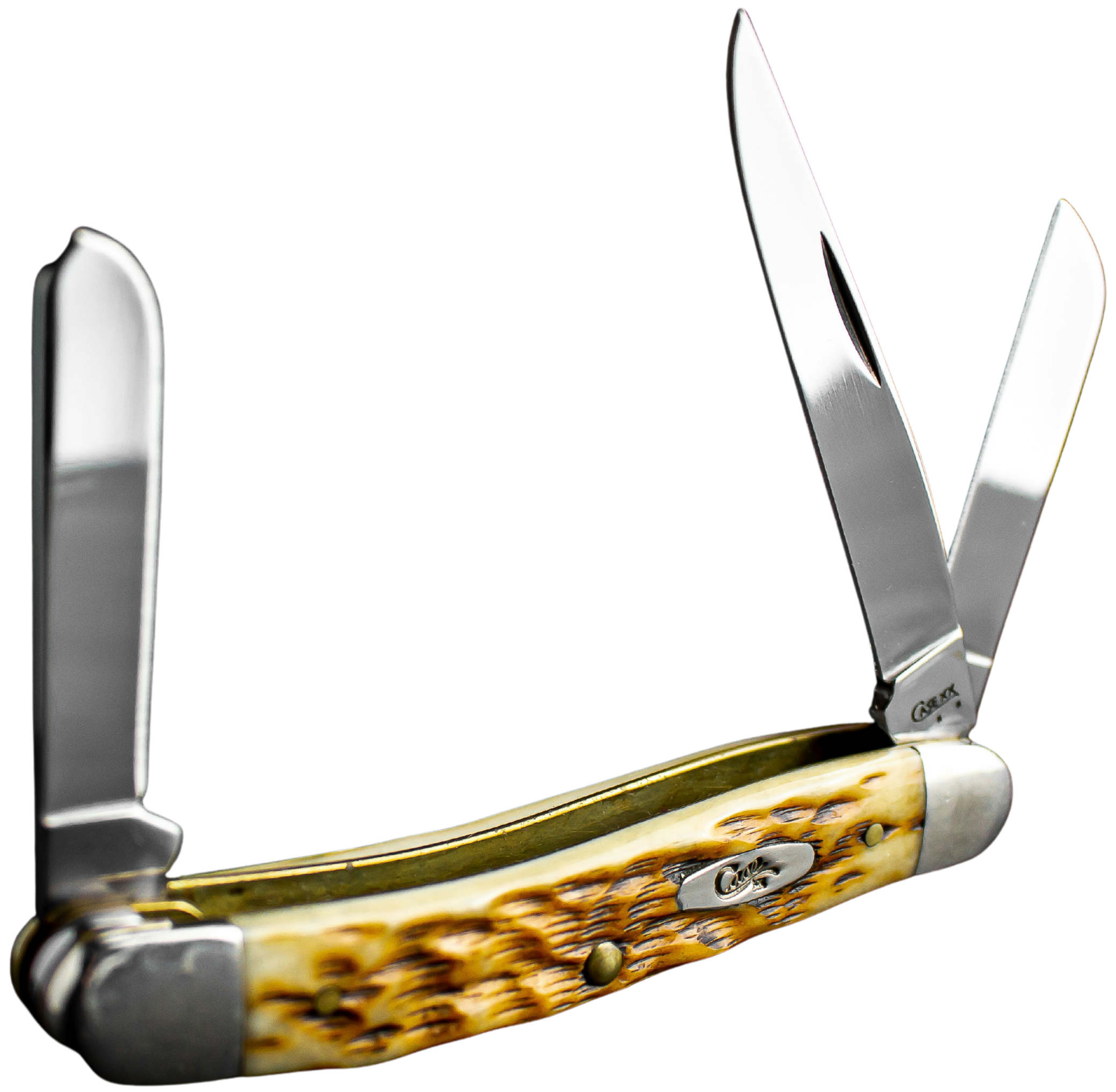 Case XX pocket knife with jigged bone handle and open blades